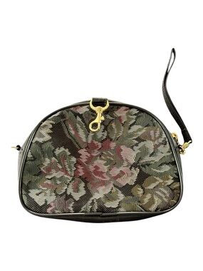 vintage Kadin floral tapestry purse with a leather handle and latch lock